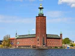 Stockholm Town Hall brick building on a clear sunny day