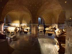 A room in Riddarholmen Church with several elaborately decorated tombs